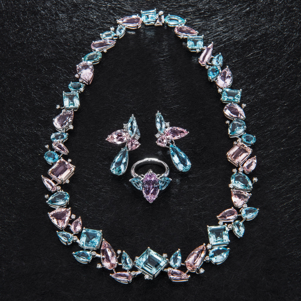 Morganite, Aquamarine and Diamond Necklace