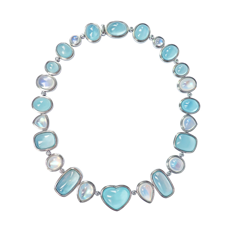 Handmade Aquamarine, Blue moonstone and Diamond necklace