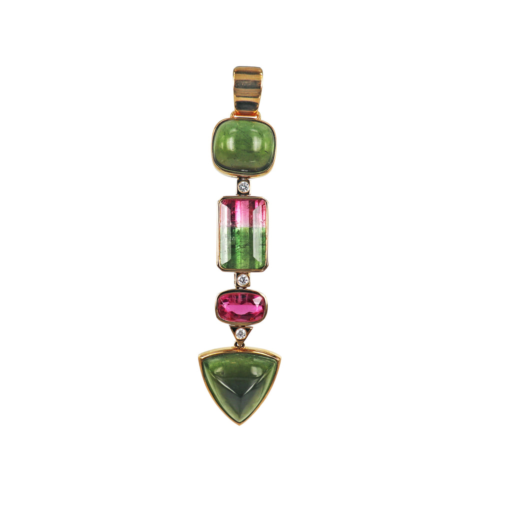 Spectacular watermelon tourmaline and rubellite pendant with diamonds